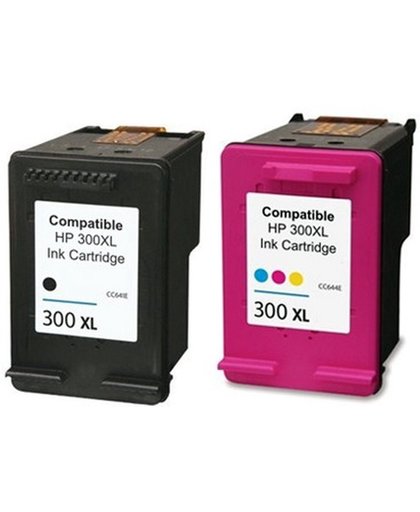 Merklooss huismerk geschikt voor HP 300XL  Zwart  + Kleur huismerk duopack.