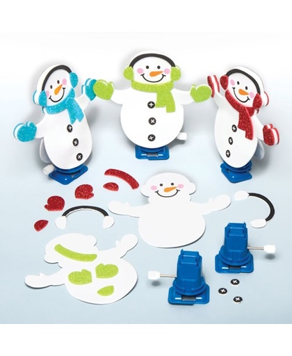Sets voor kinderen waarmee ze hun eigen opwindbare sneeuwpop kunnen maken en naar eigen smaak kunnen versieren voor de kerst. Creatieve kerstknutselset voor kinderen (3 stuks)