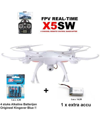 Drone Quadcopter Live HD Camera -Syma X5SW + Extra Accu  & Batterijen! wit