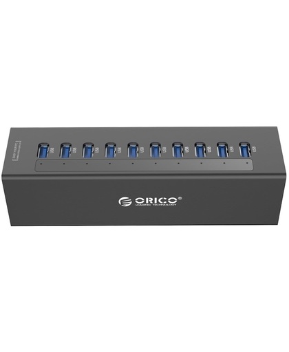 Orico - Aluminium USB 3.0 hub met 10 poorten en extra stroom adapter - Zwart