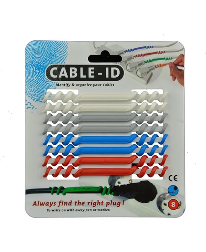 kabels identificeren met Cable ID | set 8 stuks wit, grijs, blauw, rood