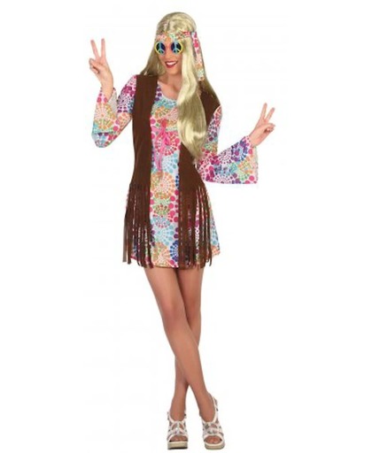 Veelkleurig hippie kostuum voor vrouwen - Verkleedkleding - Maat M/L