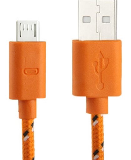 nylon netting style micro 5 pin USB data transfer / laad kabel voor samsung galaxy s iv / i9500 / s iii / i9300 / note ii / n7100 / nokia / htc / blackberry / sony, lengte: 3m (oranje)