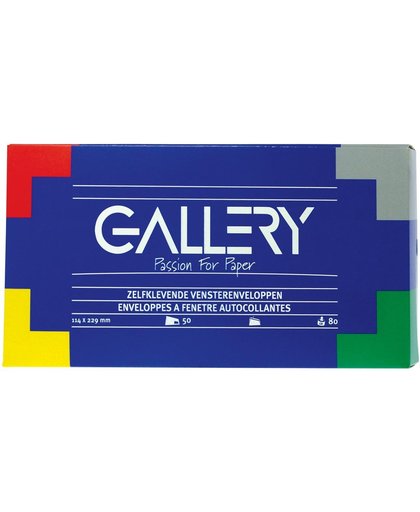 17x Gallery enveloppen 114x229mm, met venster rechts, stripsluiting, doos a 50 stuks