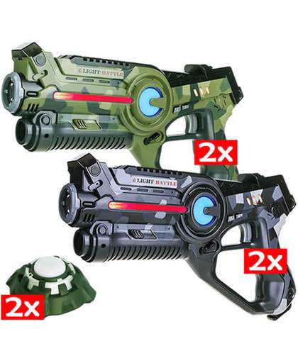 4x Light Battle lasergun + 2 targets - Laser battle set - 2x camo groen en 2x camo grijs