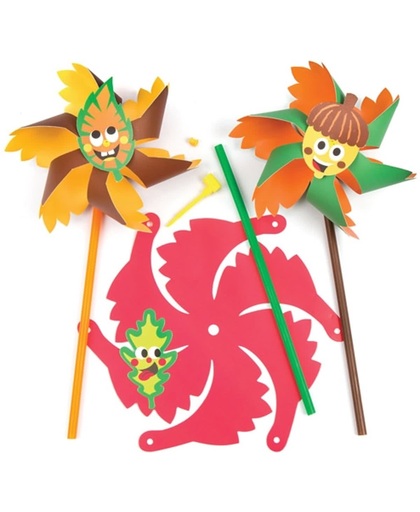 Sets met windmolentjes 'herfstvriendjes' voor kinderen om zelf te ontwerpen, maken en versieren - Creatieve herfstknutselset voor kinderen (4 stuks per verpakking)