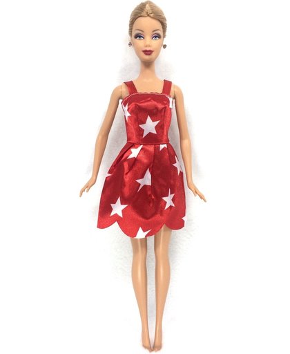 Kort rokje rood met witte sterren avondjurk voor de Barbie pop NBH®
