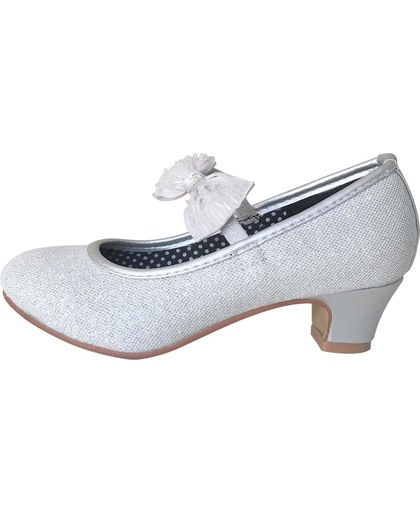 Spaanse Prinsessen schoenen zilver glitter strikje De Luxe maat 28 - binnenmaat 18 cm -