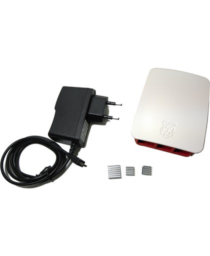 Raspberry Pi 3 kit: behuizing (wit/rood) + 2500mA voeding + heatsink kit met thermische tape