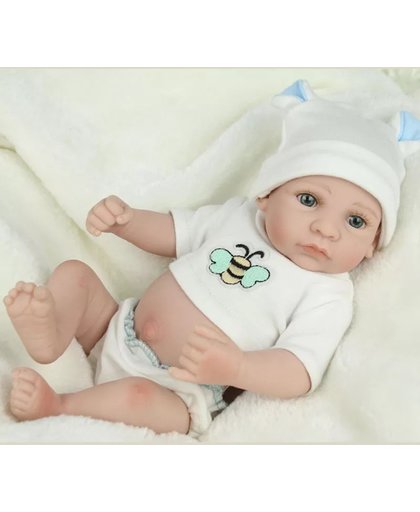 Babypop SONO met bijen kleertjes en witte muts - knuffel pop - Reborn baby pop (hand gemaakt)