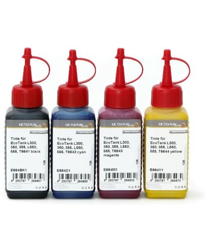 Ink Printer Ink for  T6641, T6642, T6643, T6644 Schwarz, Cyan, Magenta, Yellow Epson Ecotank L300, 350, 355, L550, 555 4x 70ml Schwarz, Cyan, Magenta, Yellow