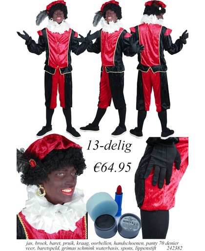 Zwarte Pieten-pak kinderen Zwart-Rood maat 164