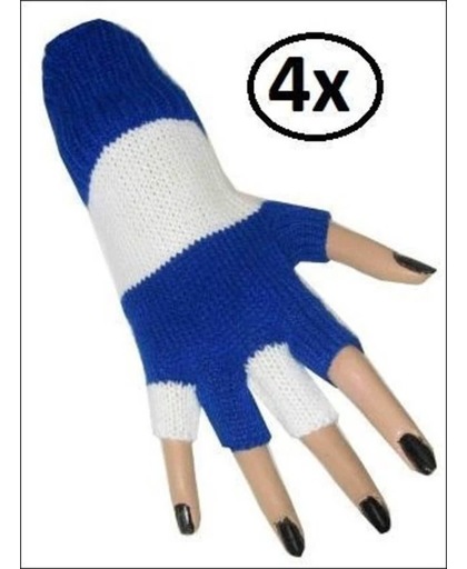4x paar vingerloze handschoen blauw/wit
