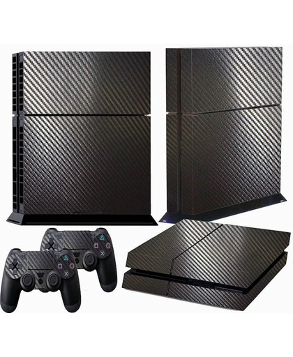 PS4 Black Carbon 3D Skin - Playstation 4 Custom Koolstofvezel Wrap Cover Sticker Voor Console & 2x Controller - Zwart