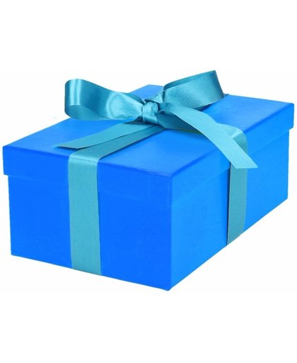 Blauw cadeaudoosje 21 cm met lichtblauwe strik