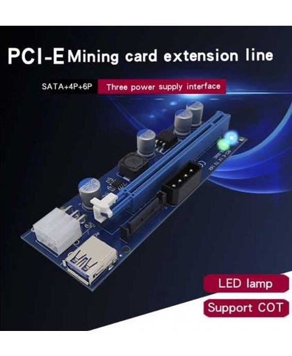 PCIe Riser met USB 3.0 aansluiting en 4pin, 6Pin, sata, LED