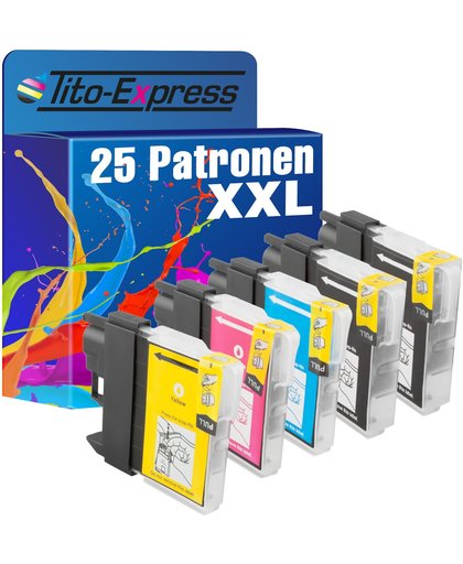 Tito-Express PlatinumSerie PlatinumSerie® 25 printerpatronen XXL kompatibel voor Brother LC1100 Black Cyan Magenta Yellow DCP-185C / DCP-383C / DCP-385C / DCP-387C / DCP-395CN / DCP-585CW / DCP-6690CW / DCP-J715W / MFC-490CN / MFC-490CW / MFC-J615W