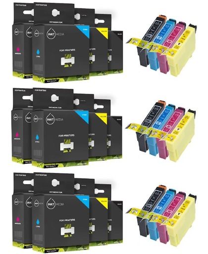 Inktmedia® - Inktcartridge - Alternatief voor de  Epson T0551 - T0555 Eend-serie, 3x Set 4 pak met chip. Zwart, Cyaan,  Magenta, Geel inktmedia® huismerk