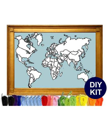 Wereldkaart borduurpakket kado wereldreiziger wereldkaart borduren kaart borduurpakket inclusief borduurstramien en DMC garen