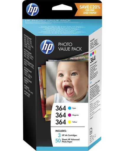 HP 364 serie foto value pack, 50 vel/10 x 15 cm inktcartridge
