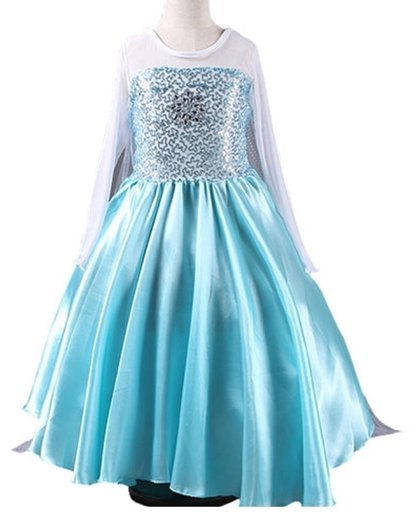 Elsa jurk Ster 140 met sleep en ketting maat 134-140 Prinsessen jurk verkleedkleding