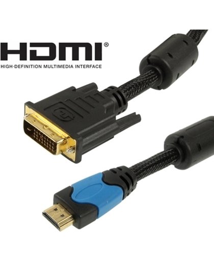 1.5m HDMI 19Pin Male naar DVI 24+1 Pin Male cable, 1.3 Version (Gold Plated)