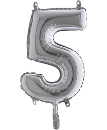Folieballon cijfer '5' zilver (35cm)