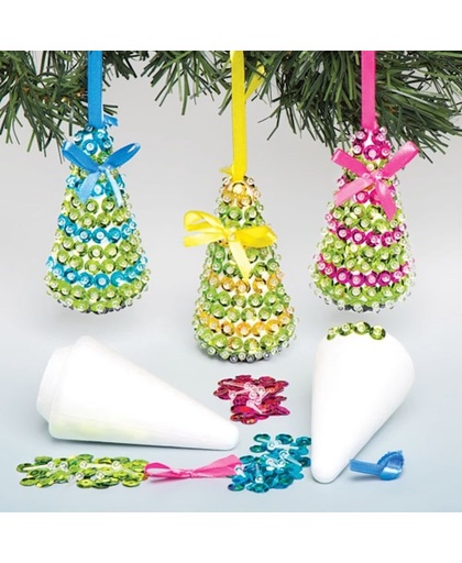 Decoratiesets met kerstboom met lovertjes, die kinderen kunnen maken, versieren en ophangen. Creatieve kerstknutselset voor kinderen (3 stuks)