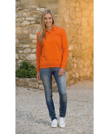 Oranje dames sweater met polo kraag L - koningsdag