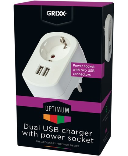 Grixx Optimum dubbele USB lader met stopcontact - 2,1 A