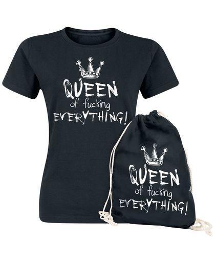 Queen Of Fucking Everything Girls Shirt & Gymtas zwart