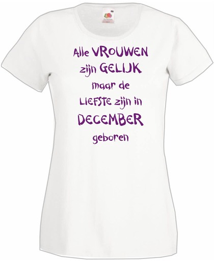 Mijncadeautje - T-shirt - wit - maat L - Alle vrouwen zijn gelijk - december