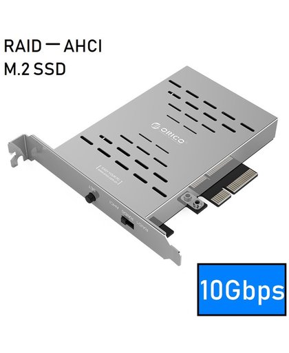 Orico - Dual M.2 SSD PCIe-uitbreidingskaart – RAID0/RAID1/AHCI - X4, X8, X16 slot - PCI-e 3.0/2.0/1.0 - Zilvergrijs