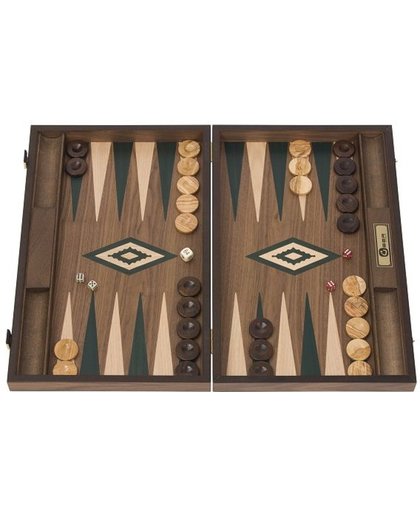 Walnoothout Backgammon  Groene  inleg, 48 x 60 x 4 x 8 cm