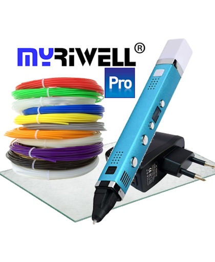 PP Starterpack 3D Pen MyRiwell Professional | Incl. 12x10m=120m PLA Filament! | Incl. OpbergCLIPS! | Incl. 3D-Drawing Plate! | Incl. Adapter | (geschikt voor ABS & PLA)