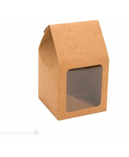 Kraft doosje met venster 8.9x8.9x16.5cm (25 stuks) [FS320]