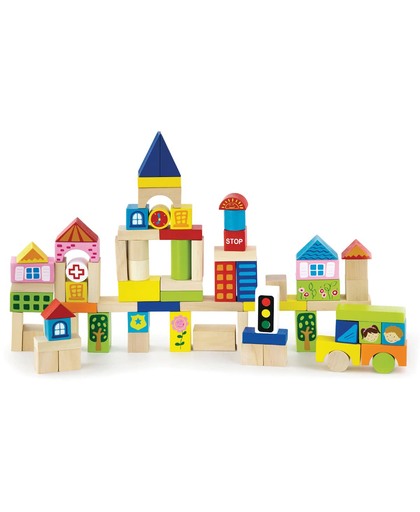 Viga Toys - Bouwblokken in Ton - Stad - 75 stuks