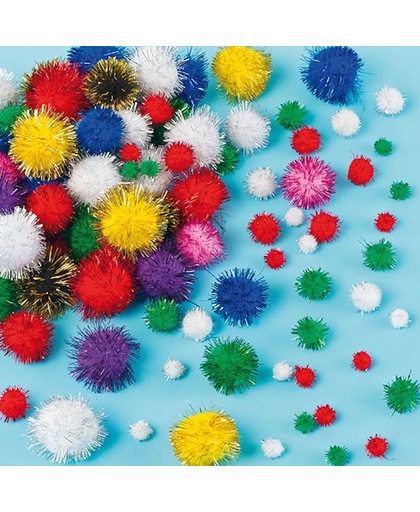 Glitterpompons - creatieve hobbymateriaal voor kinderen ideaal voor scrapbooking modelbouw en knutselwerkjes (100 stuks)