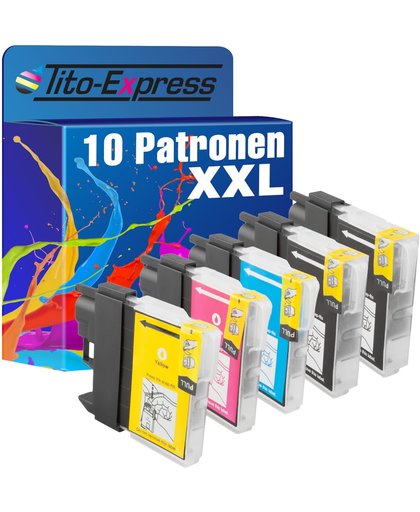 Tito-Express PlatinumSerie PlatinumSerie® 10 printerpatronen XXL kompatibel voor Brother LC1100 Black Cyan Magenta Yellow DCP-185C / DCP-383C / DCP-385C / DCP-387C / DCP-395CN / DCP-585CW / DCP-6690CW / DCP-J715W / MFC-490CN / MFC-490CW / MFC-J615W