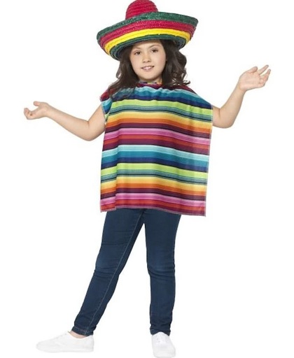 Mexicaanse sombrero en poncho voor kinderen - Verkleedkleding - Maat One size