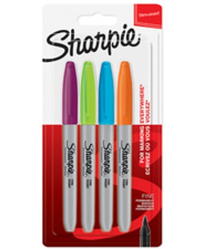 Sharpie Fine viltstift- set á 4 stuks:  turquoise,violet,oranje,groen