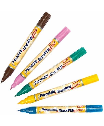 Pennen met porselein- en glasverf met glitter  (Pakket A)