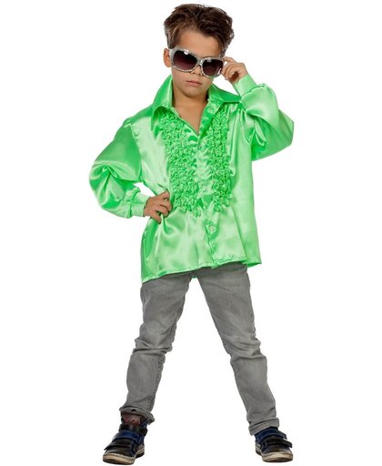 Ruches blouse satijn neon groen voor kind