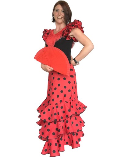 Spaanse jurk - Flamenco jurk Deluxe - Rood Zwart - Maat 42 - Volwassenen - Verkleed jurk
