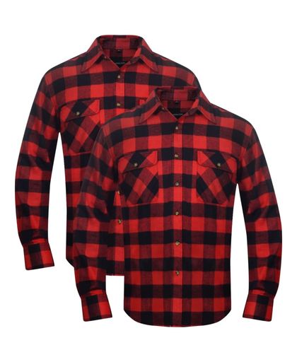 Overhemd rood-zwart geblokt flanel maat L 2 st