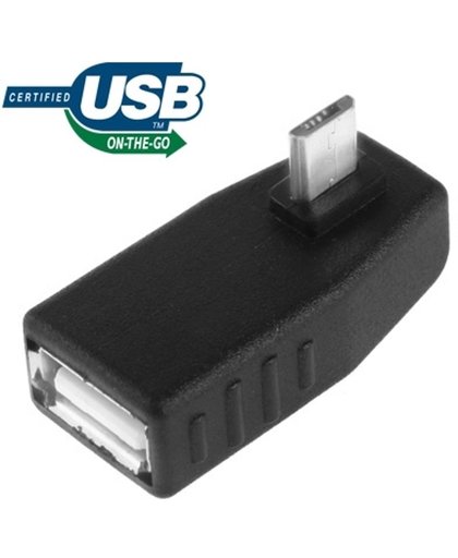 Micro USB mannetje naar USB 2.0 A vrouwtje Adapter met een 90 graden hoek, ondersteunt OTG functie(zwart)