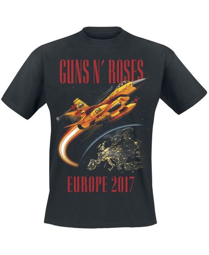 Guns N&apos; Roses Fighter Jet Europe Tour 2017 T-shirt zwart