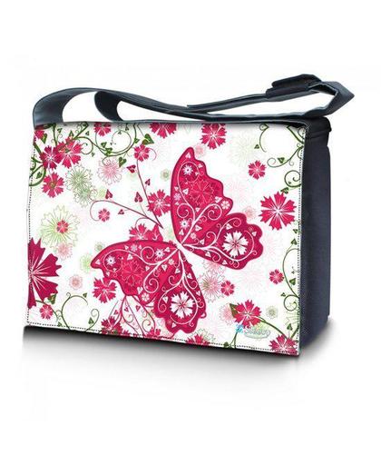 Sleevy 15,6 laptoptas / messenger tas roze vlinder