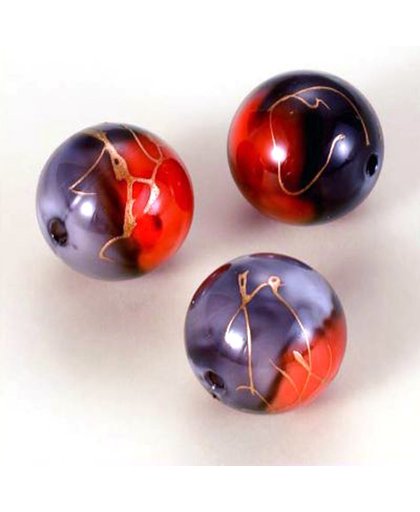 Rond - Oil Paint Jewelry Beads - Zwart/Oranje - 36 Stuks - 18mm