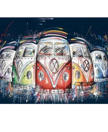 5 gekleurde Volkswagen T1 busjes - Diamond Painting 40x50 (Volledige bedekking - Vierkante steentjes)